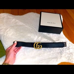 Gucci Black Leather Belt, Size 85